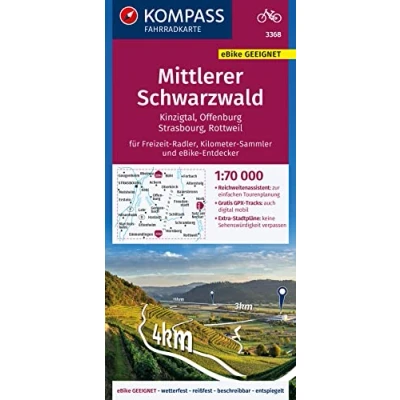 Afbeelding van KOMPASS Fahrradkarte 3368 Mittlerer Schwarzwald, Kinzigtal, Offenburg, Strasbourg 1:70.000
