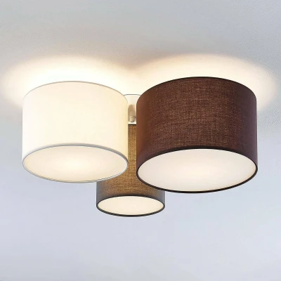 Afbeelding van Lindby plafondlamp 3lichts stof, metaal H: 25.5 cm E27 grijs, wit, bruin