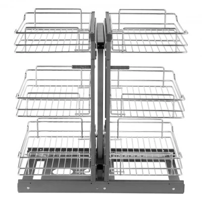 Image de VEVOR Organisateur d&#039;Angle Coulissant 3 Niveaux 6 Étagères pour Placard Cuisine