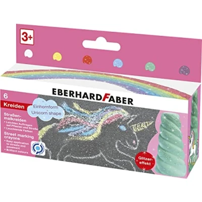 Afbeelding van Eberhard Faber stoepkrijt Unicorn 6 stuks met glitters EF 526560