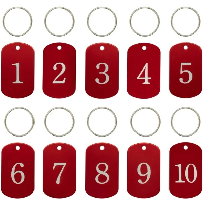 Afbeelding van Gegraveerde aluminium medailles met sleutelhanger (1 tot 100, rood)