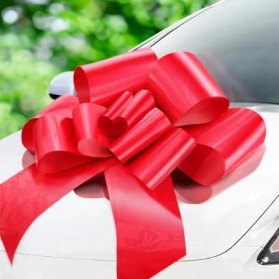 Afbeelding van Jonami Grote cadeaustrik voor auto, rode reuzenstrik 18e verjaardag of XXL, rood, Ø 76 cm