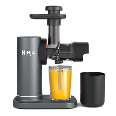Afbeelding van Ninja Koudperssapcentrifuge, karaf 700 ml en 1,1 l pulpopvangbak, voor gezonde sappen, dranken shots, compact, vaatwasmachinebestendig, afneembare onderdelen, grijs JC151EU