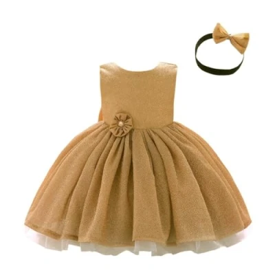 Afbeelding van Lito Angels Bruidsmeisjesjurk, ceremonie, bruiloft, Kerstmis, met hoofdband voor baby&#039;s, kinderen, meisjes, blauw, roségoud, zilver, Goud