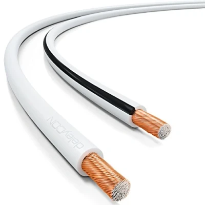 Afbeelding van deleyCON 100 m kabel voor luidspreker, 2 x 2,5 mm², CCA aluminium, met koper gecoat, strengen 50 0,25 mm, polariteitsmerk, wit