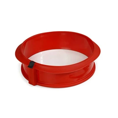 Afbeelding van Lékué Springvorm Uit Silicone Rood Ø 23cm H 7cm Met Keramisch Bord Wit
