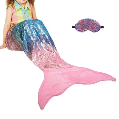 Afbeelding van Catalonia Classy Glitterdeken met zeemeerminstaart voor kinderen, zachte en warme pluche fleece slaapzak meisjes jongeren, 155 x 48 cm, regenboog schaduw