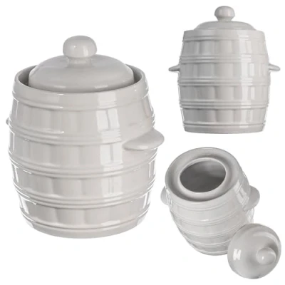 Afbeelding van KADAX Aardewerk pot, dichte keramische met dakgoot en deksel, vaatwasmachinebestendig, gistingspot voor komkommers, crème, 5 liter
