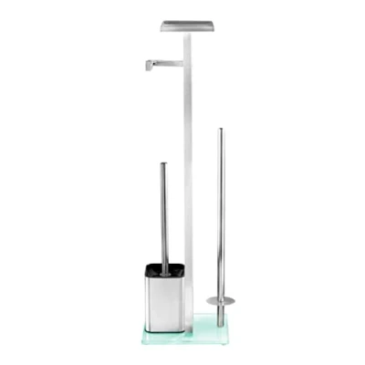Afbeelding van WENKO Debar Toiletset met opbergruimte van roestvrij staal toiletborstelhouder, staal, 21 x 70,5 18 cm, satijn