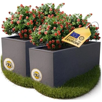 Afbeelding van Ondis24 Vulcan Bloempotten, rechthoekig, met watertank, voor balkon, terras, 57 l, antraciet, 2 stuks