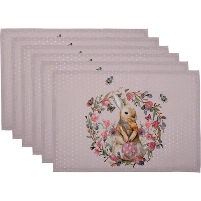 Afbeelding van Clayre &amp; Eef Placemats Set van 6 48x33 cm Wit Roze Katoen Rechthoek