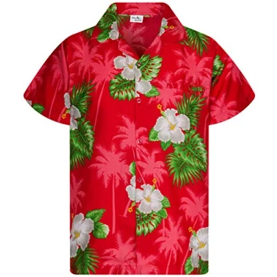 Afbeelding van King Kameha Funky Hawaiiaans overhemd voor heren, korte mouwen, bloemenpatroon, overhemd, Kleine rode bloem.