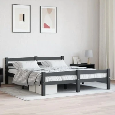 Afbeelding van Bedframe massief grenenhout donkergrijs 160x200 cm