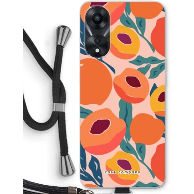 Afbeelding van Case Company® hoesje met Koord geschikt voor Oppo A78 5G Perzik Telefoonhoesje Zwart Bescherming aan alle Kanten en Over de Schermrand