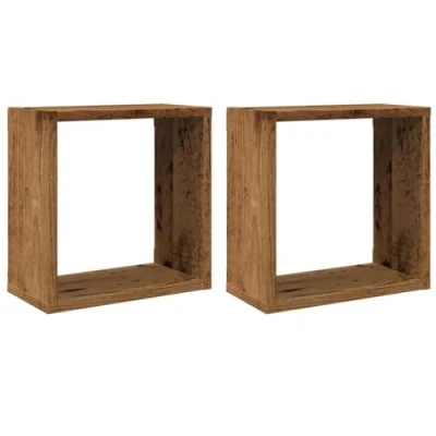 Afbeelding van vidaXL Wandschappen kubus 2 st 30x15x30cm bewerkt hout oud houtkleurig
