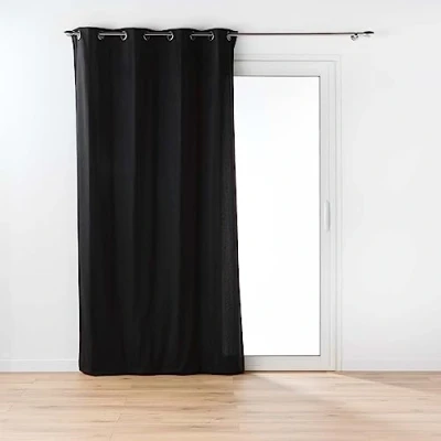 Afbeelding van Douceur d&#039;Intérieur, Gordijn met oogjes (135 x 260 cm) Twily zwart, gerecycled katoen/polyester