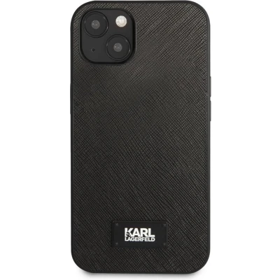 Afbeelding van Karl Lagerfeld Saffiano Plaque Back Case Geschikt voor Apple iPhone 13 Mini (5.4&quot;) Zwart