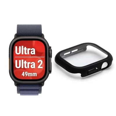 Afbeelding van Displex 10H Panzerglas für Apple Watch Ultra/Ultra2 (49mm), Full Body Schutz, IP68, Snap On, black frosted, Schermbeschermer, Smartwatch, Zwart, Apple, Polycarbonaat (PC), Gehard glas