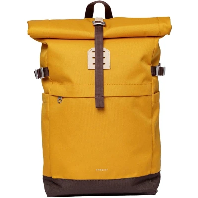 Afbeelding van Sandqvist Icon Rolltop Backpack M golden yellow with natural leather