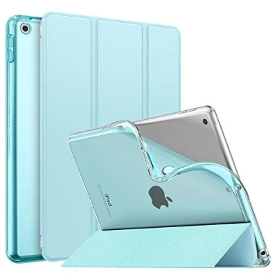 Afbeelding van MoKo Beschermhoesje compatibel met iPad 9e generatie 2021/iPad 8e 2020/iPad 7. 2019, beschermhoes standfunctie semi transparante bescherming voor 10.2 2021/2020/2019, hemelsblauw