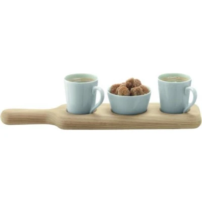 Afbeelding van LSA Paddle Duo Espresso Set Met Houten Dienblad van 3 Stuks Wit