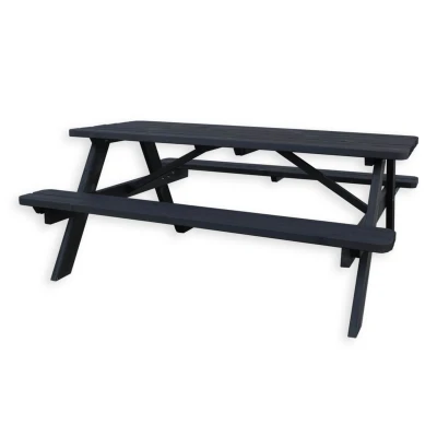 Afbeelding van Goedkopepicknicktafels.nl Zwarte Picknicktafel Deluxe 180cm Zwart Tuintafel 6 Persoons Duurzaam Behandelde Tuin Tafel