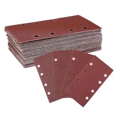 Afbeelding van WORKPRO Schuurbladen, 100 stuks, rechthoekige schuurschijven (185 x 93 mm) met 8 gaten, korrel 40, 60, 80, 120 voor polijsten, verwijderen, afwerking