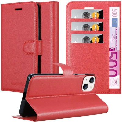 Afbeelding van Cadorabo Hoesje geschikt voor Apple iPhone 14 in KARMIJN ROOD Beschermhoes met magnetische sluiting, standfunctie en kaartvakje Book Case Cover Etui