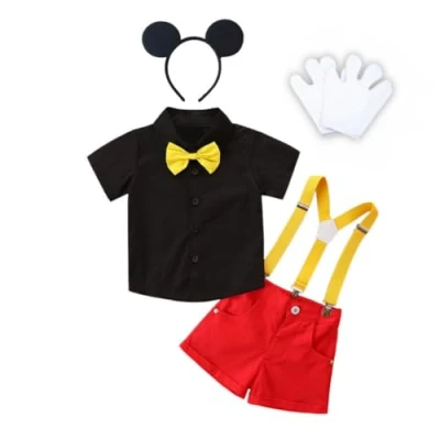 Afbeelding van Lito Angels Kostuum Mickey Mouse met muizenoren, hoofdband en handschoenen, voor kinderen, jongens, maat 3 4 jaar (etiket van stof 110)