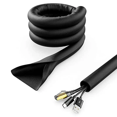 Afbeelding van deleyCON 1,5m Kabelhoes Zelfsluitend Kabelmanagement Kabelkanaal Kabelbescherming Robuust Nylon Kabelmantel Thuis Kantoor Bureau Zwart