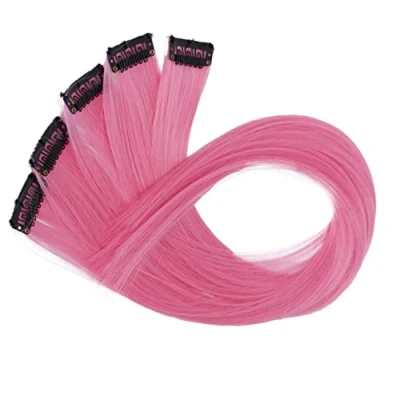 Afbeelding van CAISHA 60 cm, kleurrijke strengen, clip in extensions, glad, lang, haarstukje, roze, BST113