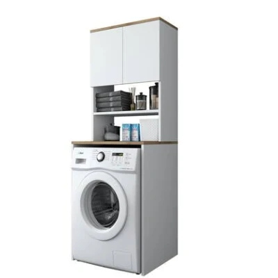 Afbeelding van Wren Wasmachinekast 100% Gemelamineerd Board 18mm Dik Wit Walnoot