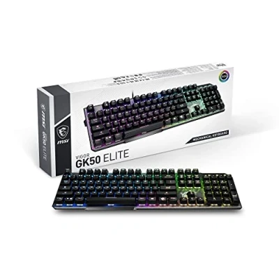 Afbeelding van MSI Vigor GK50 Elite Box White mechanisch gamingtoetsenbord, AZERTY FR, Clicky schakelaars, ergonomisch, geborstelde metalen afwerking, antislip onderkant, RGB met Mystic Light toets, USB 2.0,