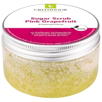 Afbeelding van GREENDOOR Sugar Scrub Body Rose Grapefruit 230 g, Veganistisch Microplasticvrij Natuurlijke voor Vrouwen en Mannen
