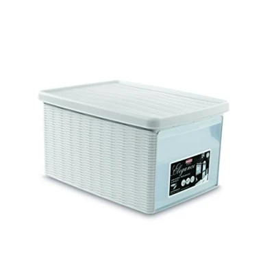 Afbeelding van Opbergmand Opbergbox &#039;Elegance&#039; Multifunctioneel klepje aan voorkant Bakje Wit Maat M