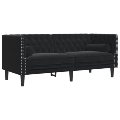 Afbeelding van vidaXL Tweezitsbank Chesterfield stijl en bolsters fluweel zwart