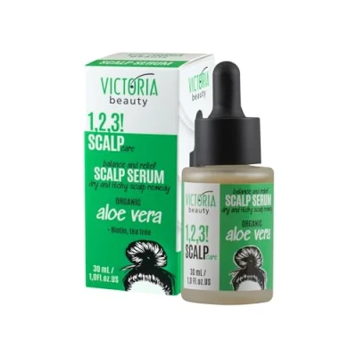 Afbeelding van Victoria Beauty 1,2,3! Scalp Care! Reliëf Balancing Serum 30ml Hoofdhuidverzorging Hoofdhuidverlichting Balancerend Middel tegen droge en jeukende hoofdhuid Biologische Aloë Vera + Biotine, Tea Tree
