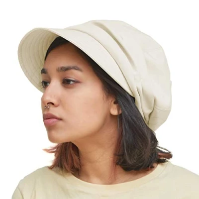 Afbeelding van CHARM Newsboy platte pet voor dames, grote zomermuts, boho, zonnehoed, hipster, heren, ivoor, één maat, Ivoor