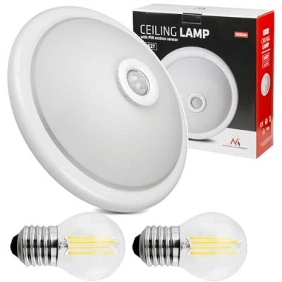 Afbeelding van Maclean Plafondlamp met een PIR bewegings en schemersensor + 2 E27 4W gloeilampen LED 40W, E27, 220 240V 50/60Hz