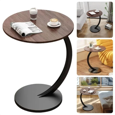 Afbeelding van Cheqo® Ronde Bijzettafel Salontafel Hout &amp; Metaal 40 cm Moderne Sidetable Bruin