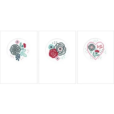 Afbeelding van Wenskaart kit Moderne bloemen set van 3 Vervaco PN 0156951