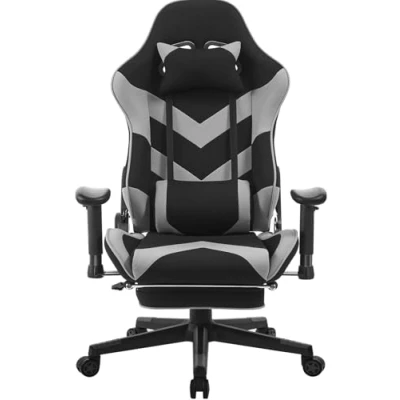 Afbeelding van WOLTU Gamingstoel, met ademende stof, ergonomische gamingstoel voor volwassenen en kinderen, voetensteun, hoge rugleuning, draaistoel kantoor livestreams, zwart + grijs