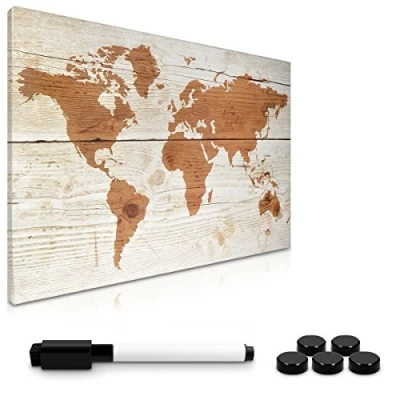 Afbeelding van Navaris magnetisch whiteboard Met stift 40 x 60 cm magneetbord Uitwisbaar marker, magneten en montageset Om op te hangen Wereldkaart