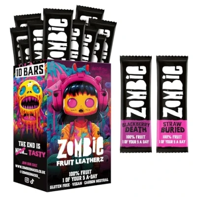 Afbeelding van Zombie Fruitrepen, aardbeien en bramen (10 stuks, 2 smaken) gezonde snacks caloriearme snackbox