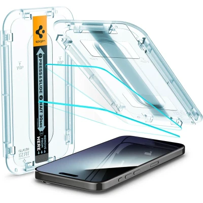 Afbeelding van Spigen screenprotector Geschikt Voor Apple iPhone 15 Pro Inclusief Montage frame 2 stuks