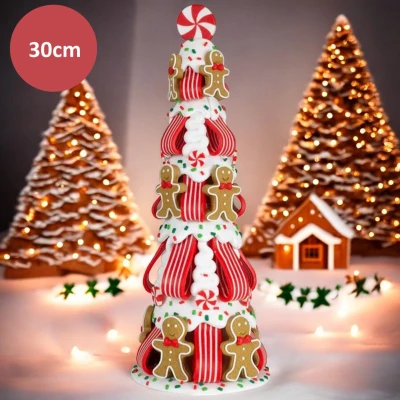 Afbeelding van Tafeldecoratie Peperkoekjes Kerstboom 30 cm Kerstdecoratie