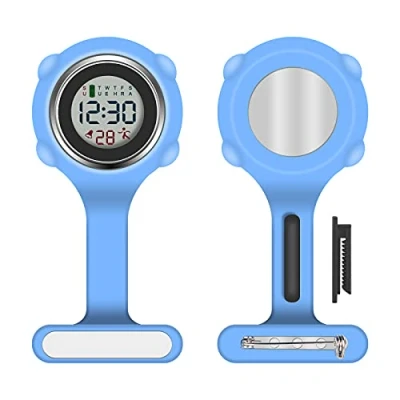 Afbeelding van Vicloon verpleegster horloge broche siliconen met clip zak FOB hangend pin zakhorloge voor verpleegkundige arts blauw
