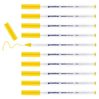 Afbeelding van edding 4600 textielvilt geel 10 stuks 1 mm ronde punt wasbaar (60 C) voor het versieren van de stof textielmarker