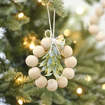 Afbeelding van Houten Kerstboomhangers Kralen 4 stuks