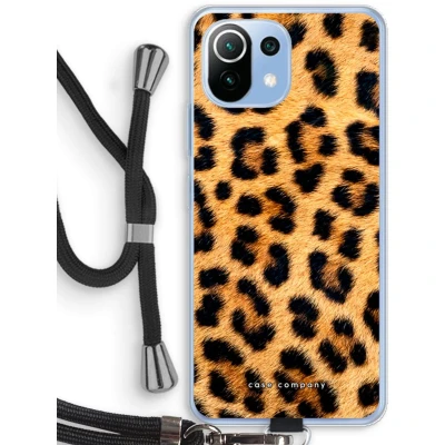 Afbeelding van Case Company® hoesje met Koord geschikt voor Xiaomi Mi 11 Lite Luipaard Telefoonhoesje Zwart Bescherming aan alle Kanten en Over de Schermrand